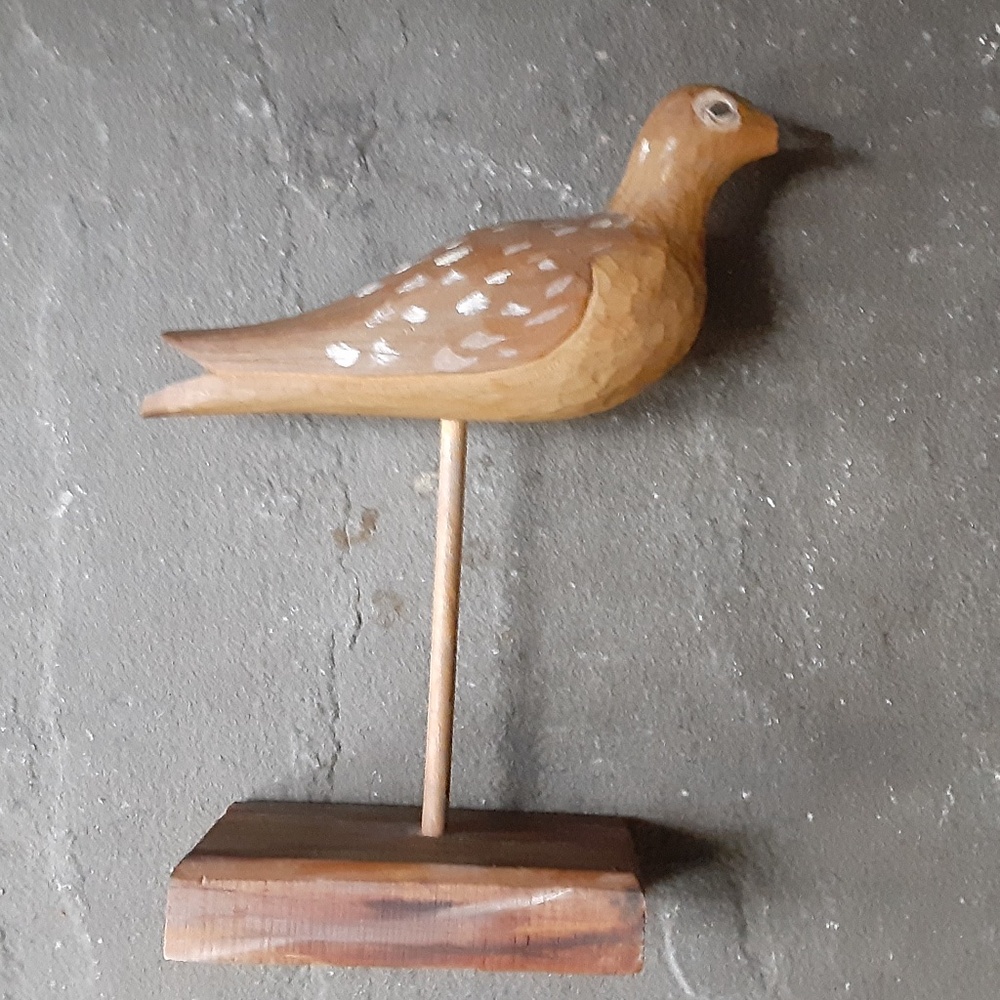 Vintage Hand Carved Wooden Shorebird Folk Art Signed